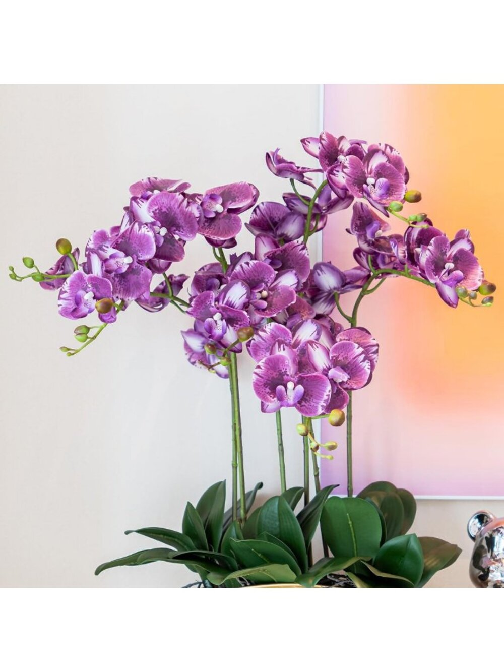 35" Artificial Butterfly Orchid Flowers - 4 Pcs with Leaves for Home Décor